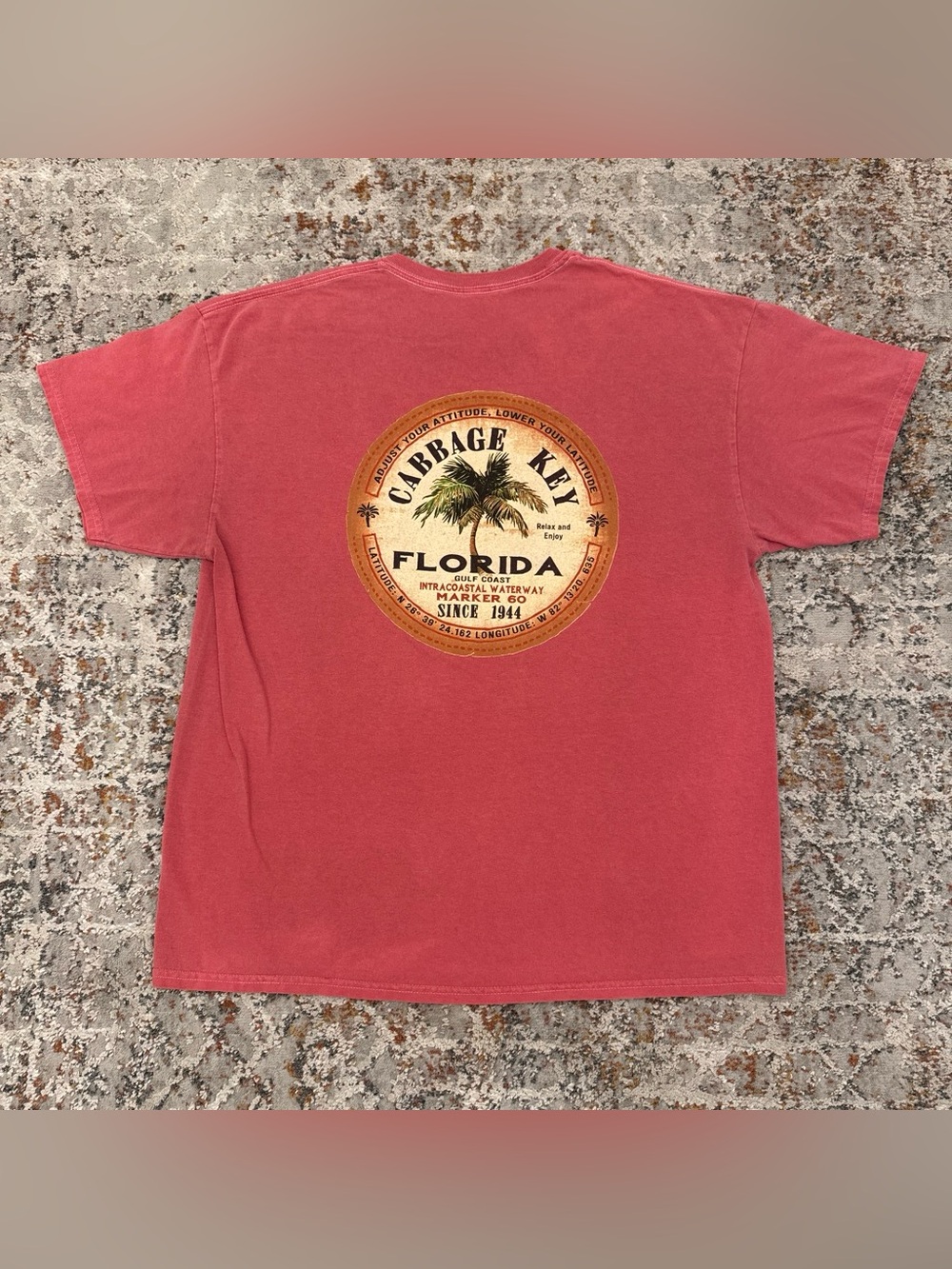 Blue 84 Cabbage Key Florida Graphic T-Shirt XL Coral Pink Souvenir Resort Tee